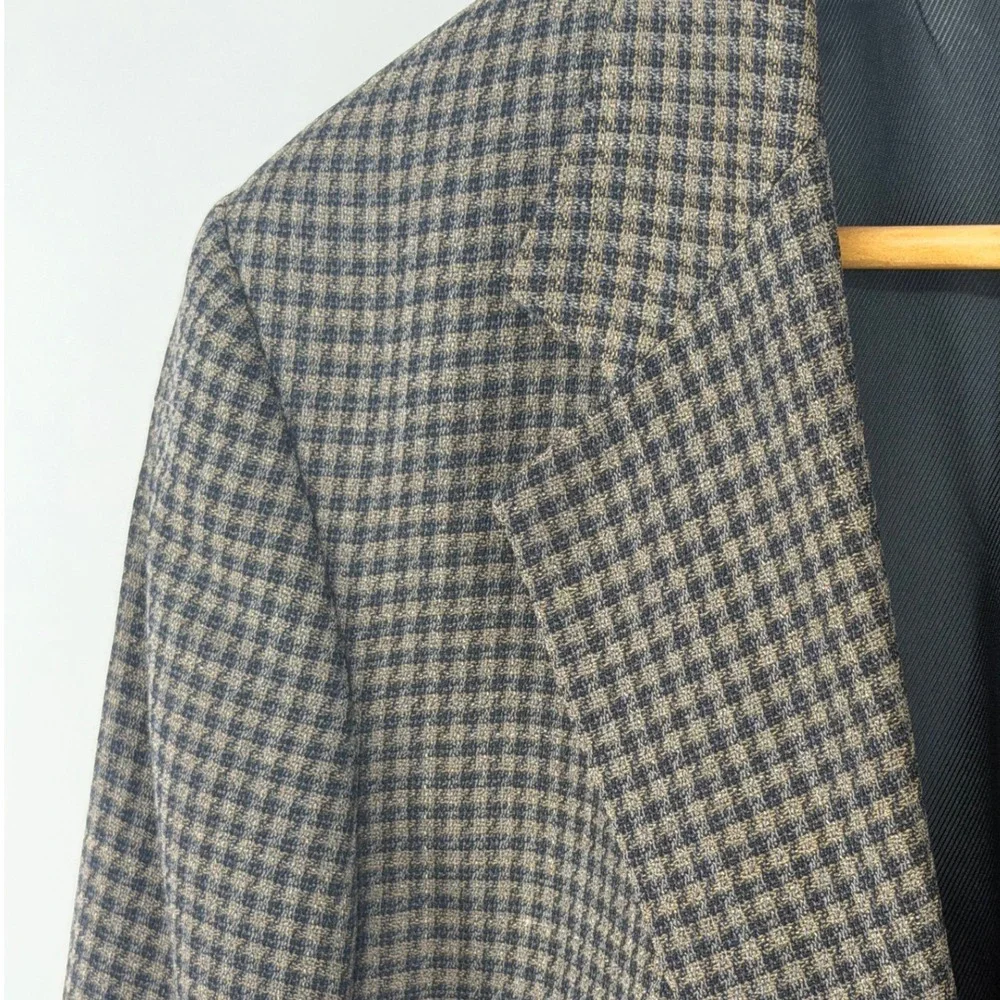 Vintage Oscar de la Renta Wool Houndstooth Blazer Mens 40L Brown Black